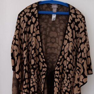 Chico's Black and Tan Rayon/Acrylic Ruana L/XL Used
